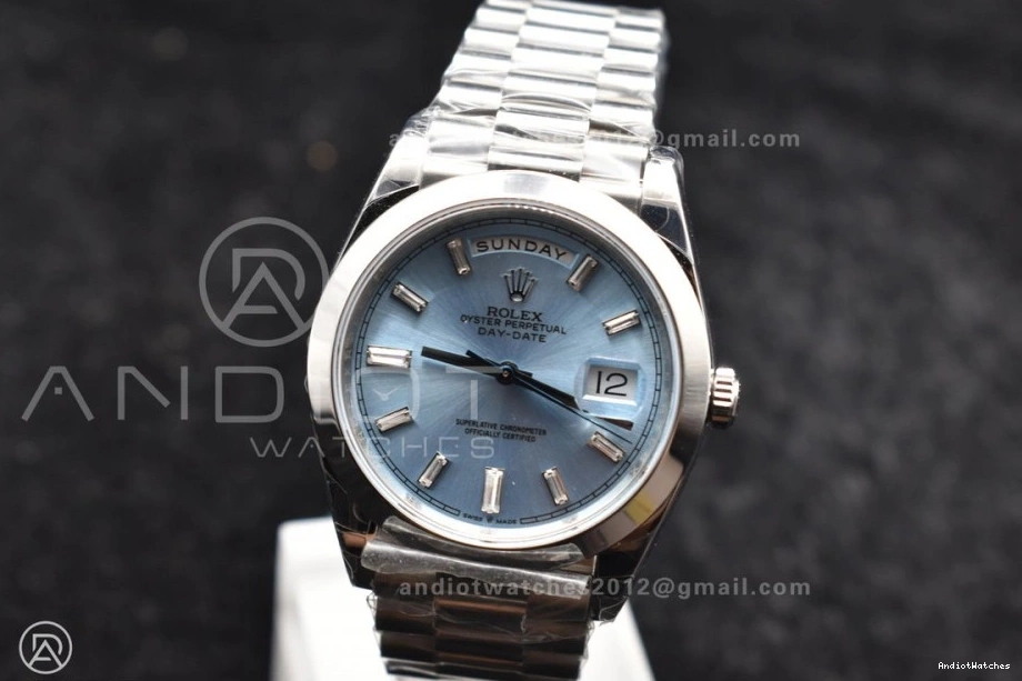A 720 Weight On GSF Bracelet President Gain Blue Iced 40 TimelessDesign DayDate Crystal Dial SS 0110